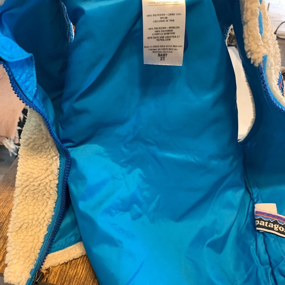 Patagonia Fleece Vest Kids 2T Beige Blue Retro-X Sherpa Full Zip Outdoor Layer